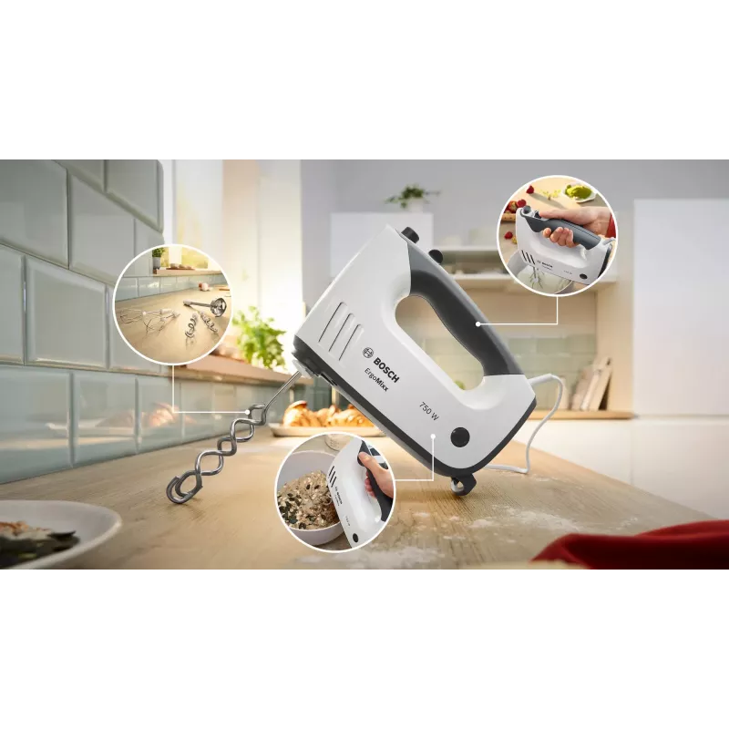 Bosch MFQ37490 mikseris Rokas mikseris 750 W Pelēks, Balts