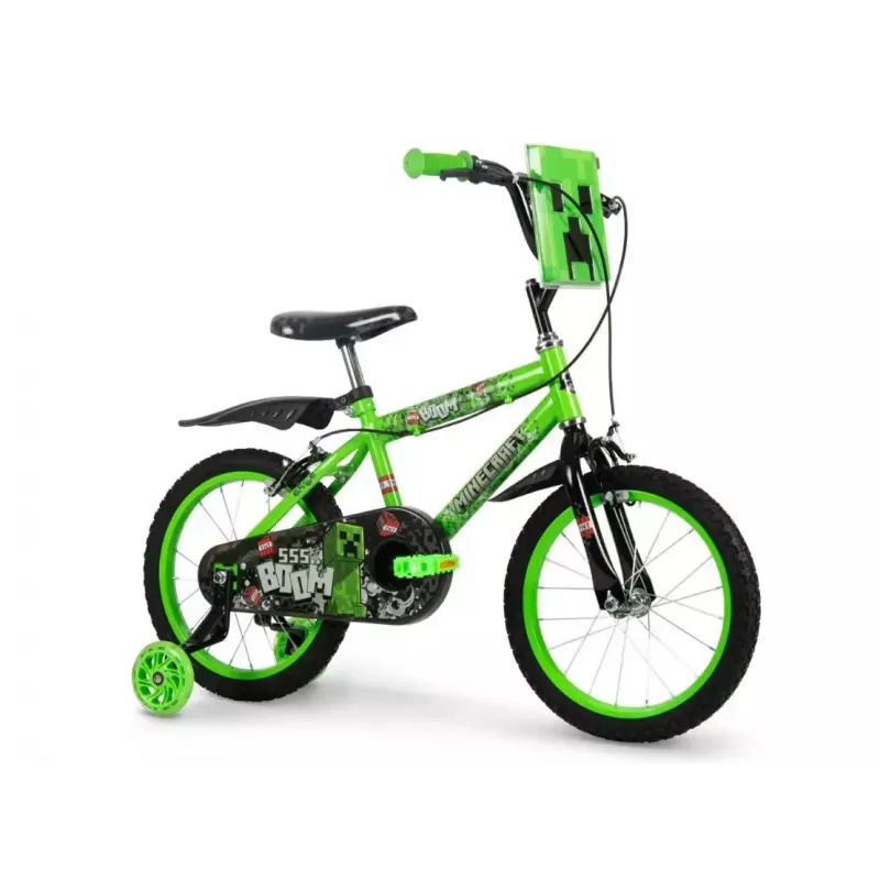 HUFFY Minecraft 16 collu zaļš bērnu velosipēds — 16 collu tērauda rāmis, viens ātrums, priekšējās/aizmugurējās suporta bremzes
