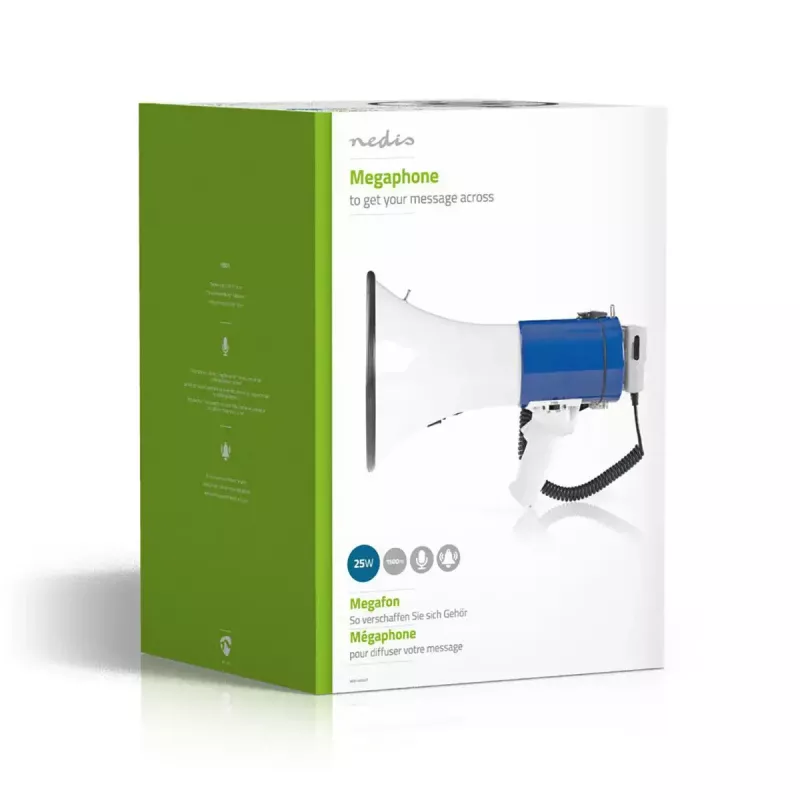 Megafons Nedis MEPH200WT balts zils 20W 300m diapazons