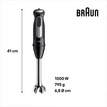 Braun MultiQuick 5 MQ55.254MBK 0.5 L Iegremdējamais blenderis 1000 W Melns, Nerūsējošais tērauds