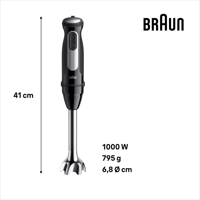 Braun MultiQuick 5 MQ55.254MBK 0.5 L Iegremdējamais blenderis 1000 W Melns, Nerūsējošais tērauds