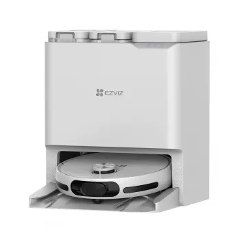 Robot vacuum cleaner EZVIZ RS20 Pro — Li‑Ion 5200 mAh, 220 min darbības laiks, 7200 Pa sūkšanas jauda, pašiztukšošanās bāze, LiDAR navigācija, 0,35 L putekļu maiss, mitrā slaucīšana, balts