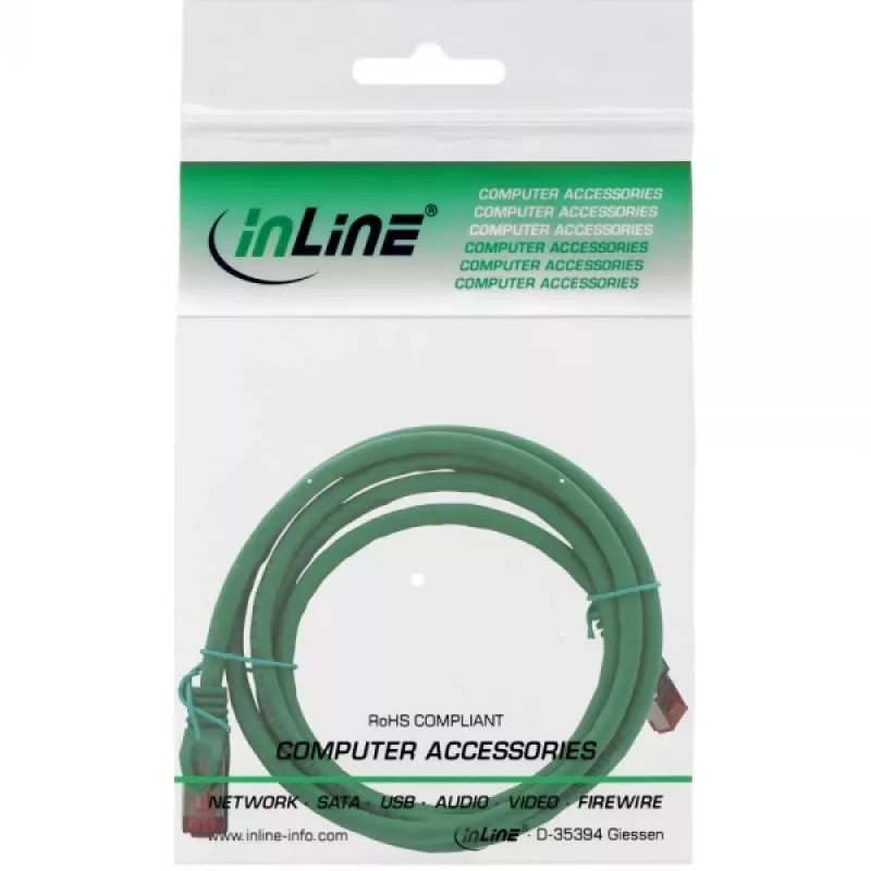 InLine komutācijas kabelis S/FTP PiMF Cat.6 250MHz copper halogen free zaļa 1m
