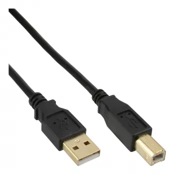 USB 2.0 kabelis A uz B InLine 1 m, melns, zeltīti kontakti, 100 gab. iepakojums