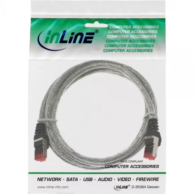 InLine komutācijas kabelis S/FTP PiMF Cat.6 250MHz PVC varš caurspīdīgs 0.3m