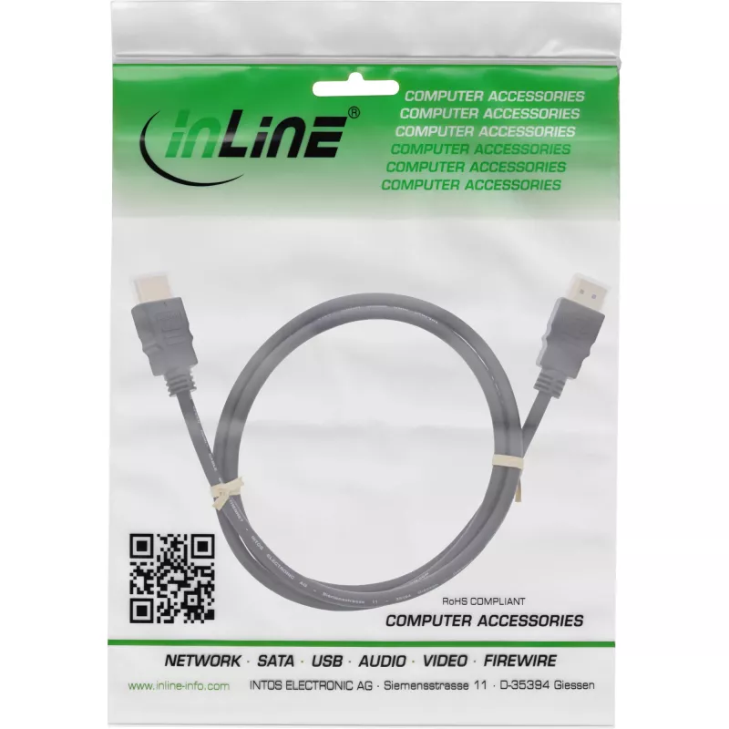 InLine HDMI kabelis, HDMI High Speed ar Ethernet, vīr. / vīr., melns, 1m