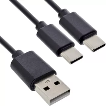 InLine USB 2in1 Y lādēšanas kabelis, 1x USB-A vīrietis uz 2x USB-C vīrietis, melns 0.5m