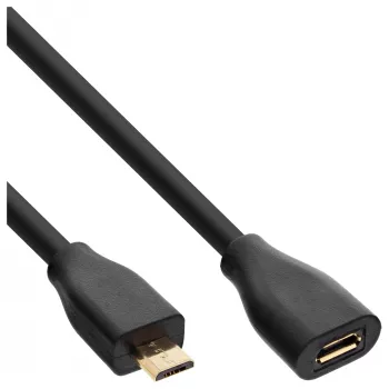 InLine Micro-USB 2.0 pagarinātāja kabelis, Micro-B vīr./sie., melns/zelts, 5 m