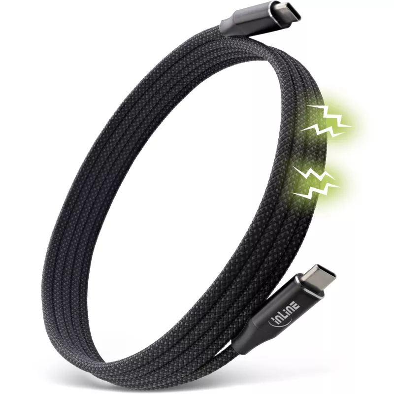 InLine Magnetic USB-C kabelis, USB-C vīr./vīr., 100 W, melns, 1 m