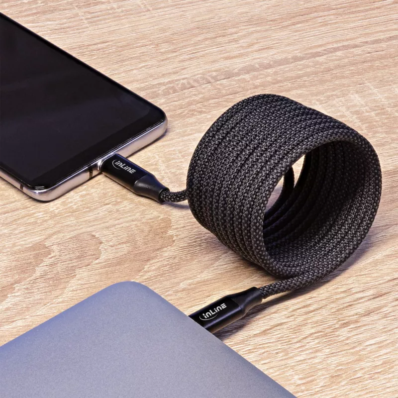 InLine Magnetic USB-C kabelis, USB-C vīr./vīr., 100 W, melns, 1 m