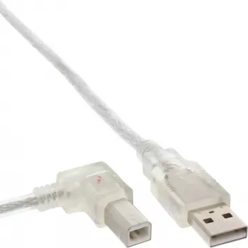 InLine USB 2.0 kabelis, leņķveida pa kreisi, A tipa vīrišķā / B tipa vīrišķā, caurspīdīgs, 0,5 m