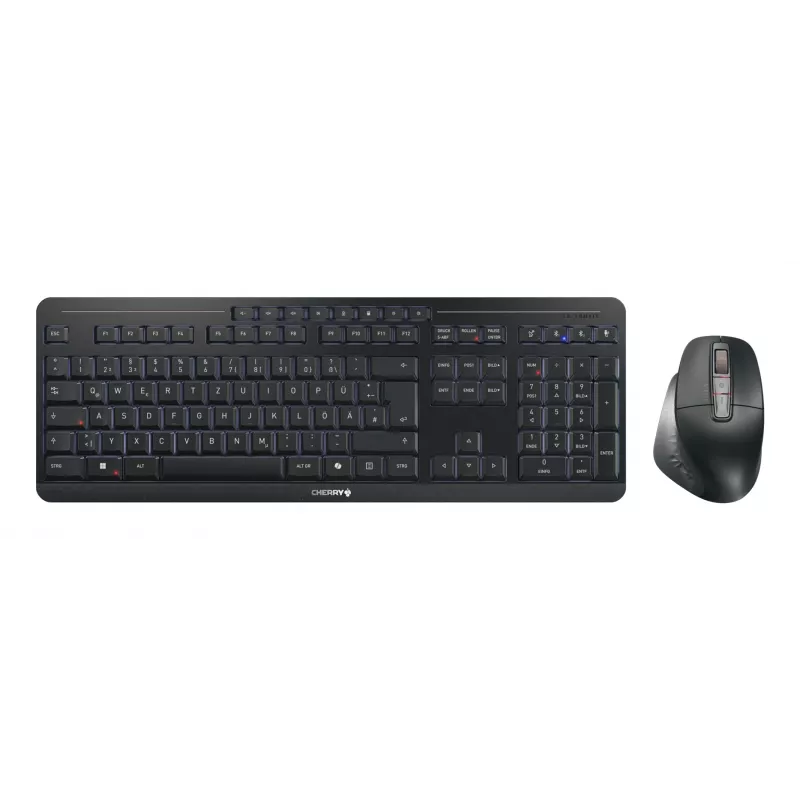 CHERRY Stream galddatoru komplekts, vadu un bezvadu, USB + RF bezvadu + Bluetooth, Šķērveida taustiņu mehānisms, QWERTZ, LED, Melns