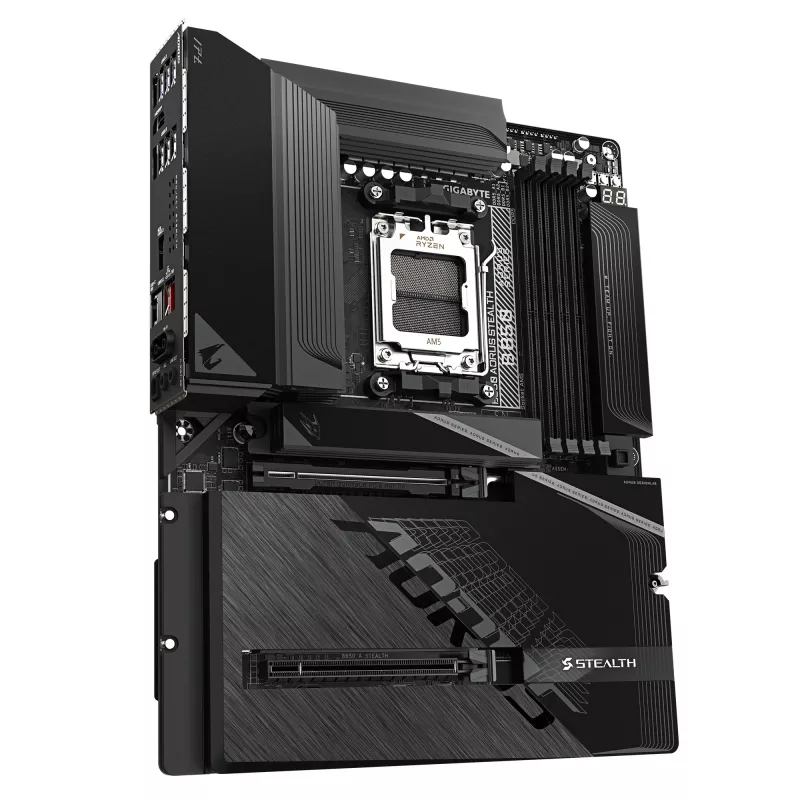 Pamatplate GIGABYTE B850 AORUS STEALTH — ATX, Socket AM5, AMD B850, DDR5 līdz 8200MHz (OC), 14+2+2 VRM, 2xPCIe5.0, 2xPCIe4.0 M.2, Wi‑Fi 7, 5GbE