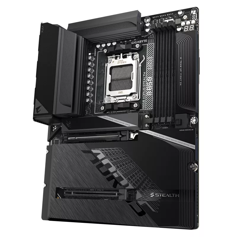 Pamatplate GIGABYTE B850 AORUS STEALTH — ATX, Socket AM5, AMD B850, DDR5 līdz 8200MHz (OC), 14+2+2 VRM, 2xPCIe5.0, 2xPCIe4.0 M.2, Wi‑Fi 7, 5GbE