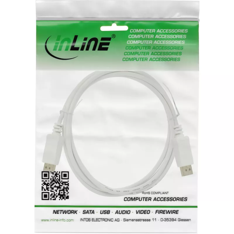 DisplayPort kabelis InLine 17201W, DisplayPort–DisplayPort, 1 m, balts