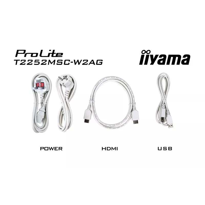 Monitors IIYAMA ProLite T2252MSC-W2AG 21,4 collu (54,5 cm) Full HD 1920x1080 LCD skārienjūtīgs ekrāns, 5 ms, USB 3.2 centrmezgls, skaļruņi, VESA, balts