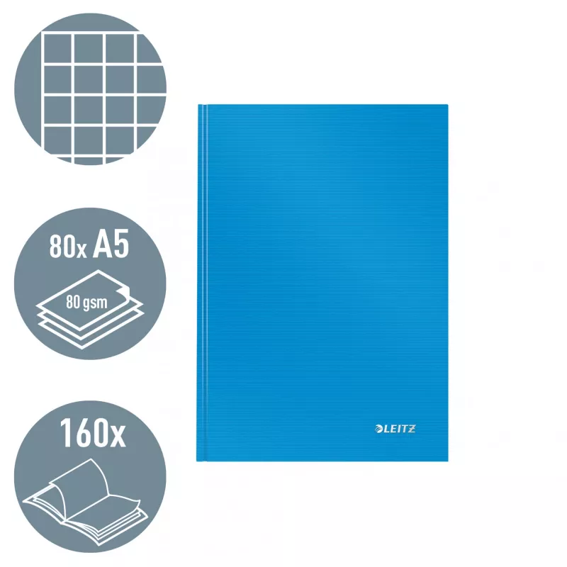 Leitz Piezīmju grāmatiņa Cietais vāks A5 Rūtiņas 90 grami 80 lapas, Vienkrāsains, Zila, A5, 80 lapas, Glancēts, 80 g/m²