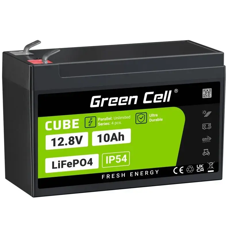 Uzlādējama rūpnieciskā baterija zaļa Cell LFPGC12V10AH 12,8 V 10 Ah LiFePO4, 155x100x100 mm, 2 kg
