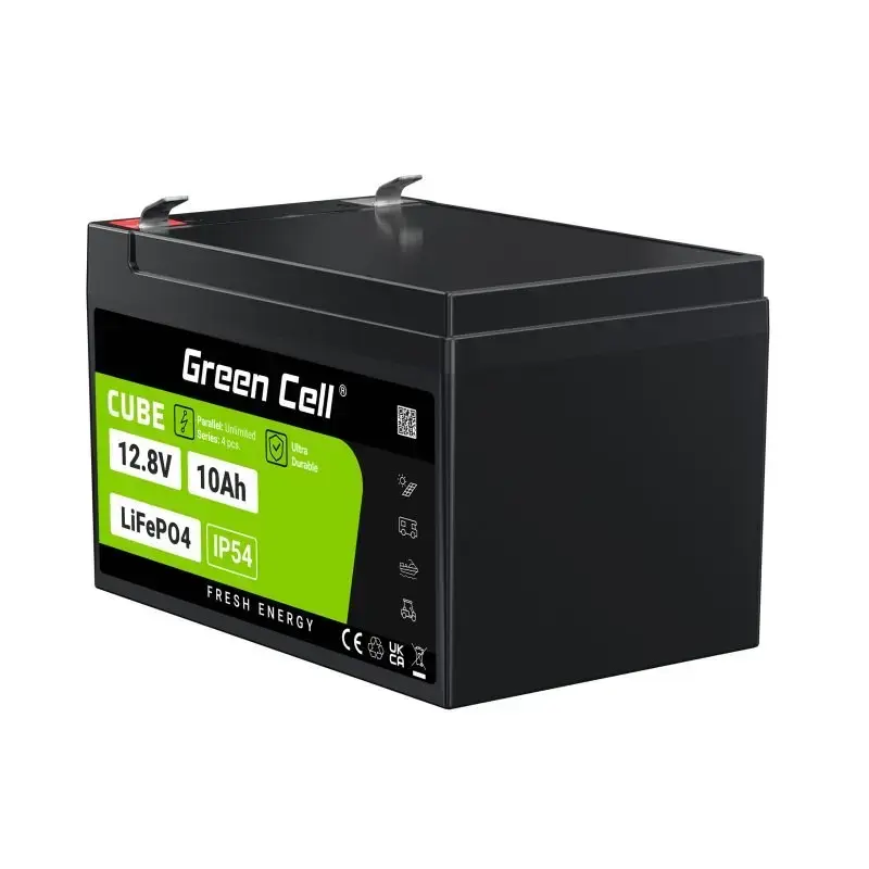 Uzlādējama rūpnieciskā baterija zaļa Cell LFPGC12V10AH 12,8 V 10 Ah LiFePO4, 155x100x100 mm, 2 kg