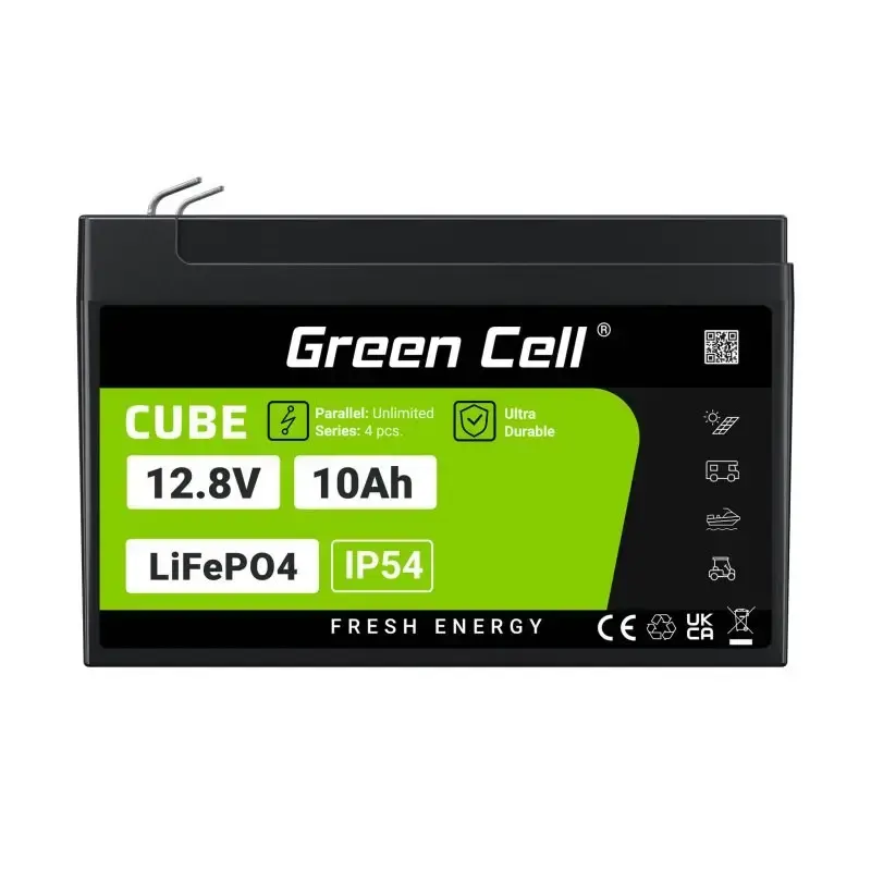 Uzlādējama rūpnieciskā baterija zaļa Cell LFPGC12V10AH 12,8 V 10 Ah LiFePO4, 155x100x100 mm, 2 kg