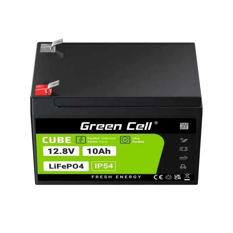 Uzlādējama rūpnieciskā baterija zaļa Cell LFPGC12V10AH 12,8 V 10 Ah LiFePO4, 155x100x100 mm, 2 kg