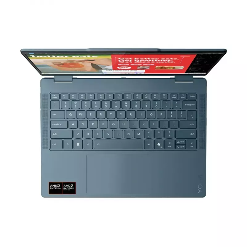 2-in-1 klēpjdators Lenovo Yoga 7 14 collu OLED skārienjūtīgs, Ryzen AI 5 340, 16 GB LPDDR5, 512 GB SSD, Radeon 840M, 70 Wh, Tidal Teal