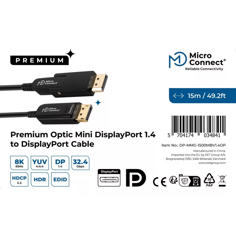Microconnect DP-MMG-1500MBV1.4OP DisplayPort kabelis 15 m Melns