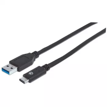 Manhattan USB-C uz USB-A kabelis, 1 m, vīrietis–vīrietis, 10 Gb/s (USB 3.2 Gen2, pazīstams arī kā USB 3.1), 3 A (ātra uzlāde), SuperSpeed+ USB, melns, mūža garantija, līdzvērtīgs USB31AC1M