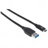 Manhattan USB-C uz USB-A kabelis, 1 m, vīrietis–vīrietis, 10 Gb/s (USB 3.2 Gen2, pazīstams arī kā USB 3.1), 3 A (ātra uzlāde), SuperSpeed+ USB, melns, mūža garantija, līdzvērtīgs USB31AC1M