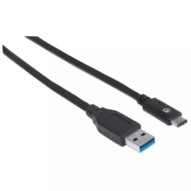 Manhattan USB-C uz USB-A kabelis, 1 m, vīrietis–vīrietis, 10 Gb/s (USB 3.2 Gen2, pazīstams arī kā USB 3.1), 3 A (ātra uzlāde), SuperSpeed+ USB, melns, mūža garantija, līdzvērtīgs USB31AC1M