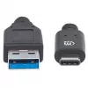 Manhattan USB-C uz USB-A kabelis, 1 m, vīrietis–vīrietis, 10 Gb/s (USB 3.2 Gen2, pazīstams arī kā USB 3.1), 3 A (ātra uzlāde), SuperSpeed+ USB, melns, mūža garantija, līdzvērtīgs USB31AC1M
