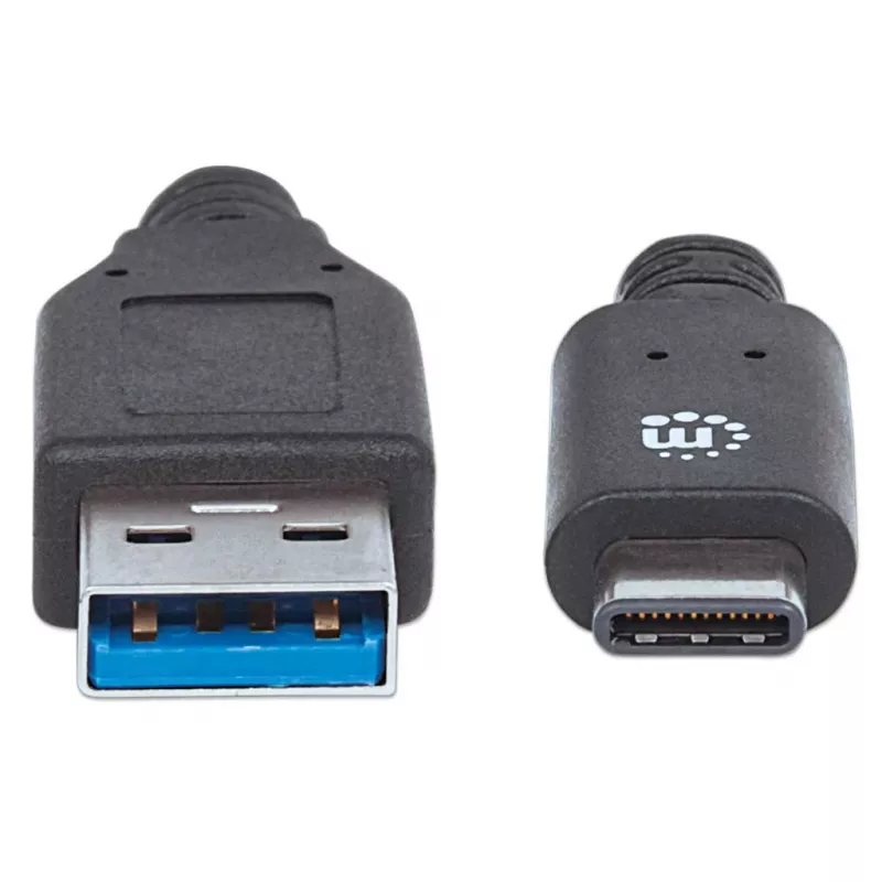 Manhattan USB-C uz USB-A kabelis, 1 m, vīrietis–vīrietis, 10 Gb/s (USB 3.2 Gen2, pazīstams arī kā USB 3.1), 3 A (ātra uzlāde), SuperSpeed+ USB, melns, mūža garantija, līdzvērtīgs USB31AC1M