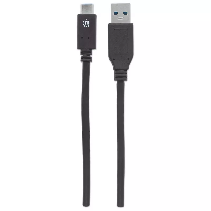 Manhattan USB-C uz USB-A kabelis, 1 m, vīrietis–vīrietis, 10 Gb/s (USB 3.2 Gen2, pazīstams arī kā USB 3.1), 3 A (ātra uzlāde), SuperSpeed+ USB, melns, mūža garantija, līdzvērtīgs USB31AC1M