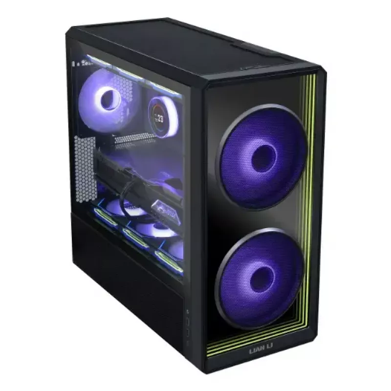 PC korpuss Lian Li Lancool 217 INF Midi Tower — Melns, EATX/ATX/Micro‑ATX/Mini‑ITX atbalsts, 2x120 mm priekšā, 1x140 mm aizmugurē, 1×3,5 collu + 8×2,5 collu, rūdīts stikls