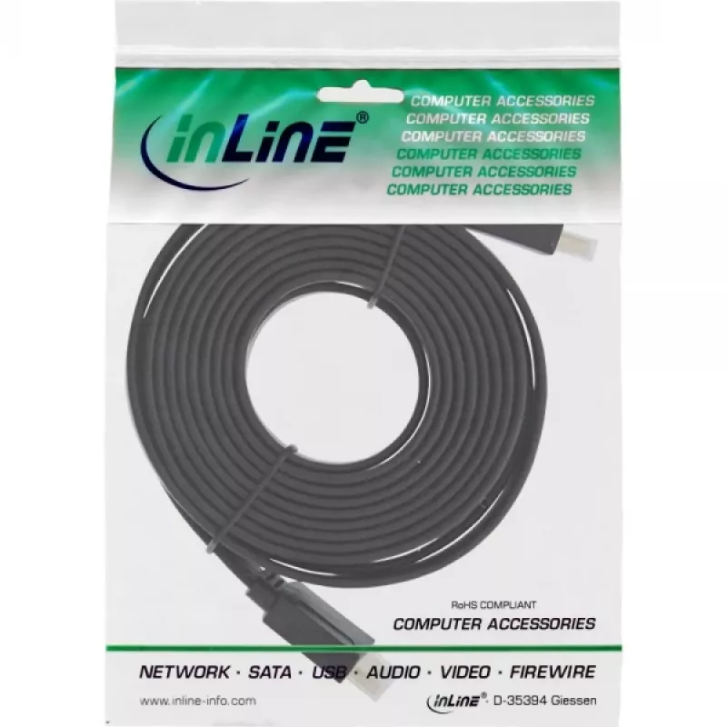InLine HDMI plakanais kabelis, ātrgaitas kabelis ar Ethernet, apzeltītiem kontaktiem, melns, 5 m