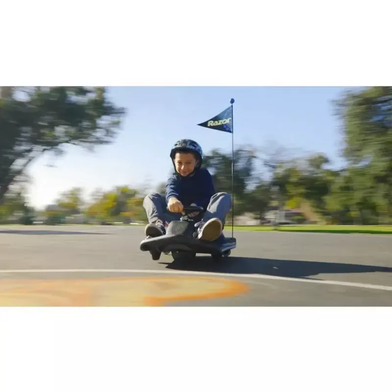 Elektriskais drifta kartings Razor Crazy Cart Shift — zils, 90 W motors, 12 V baterija, līdz 13 km/h, maksimālā lietotāja masa 54 kg
