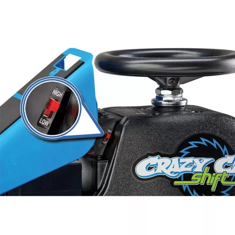 Elektriskais drifta kartings Razor Crazy Cart Shift — zils, 90 W motors, 12 V baterija, līdz 13 km/h, maksimālā lietotāja masa 54 kg