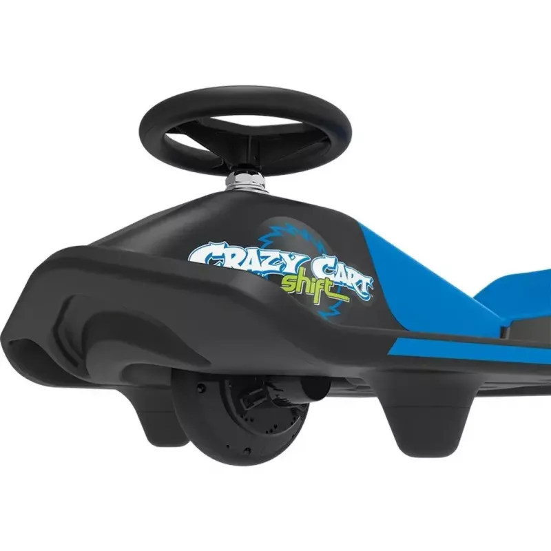 Elektriskais drifta kartings Razor Crazy Cart Shift — zils, 90 W motors, 12 V baterija, līdz 13 km/h, maksimālā lietotāja masa 54 kg