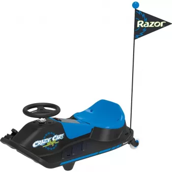 Elektriskais drifta kartings Razor Crazy Cart Shift — zils, 90 W motors, 12 V baterija, līdz 13 km/h, maksimālā lietotāja masa 54 kg