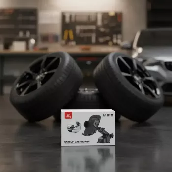 Auto turētājs Crong Carclip paneļa un vējstikla stiprinājumam, pasīvs, viedtālruņiem, melns (ogles šķiedras izskats)