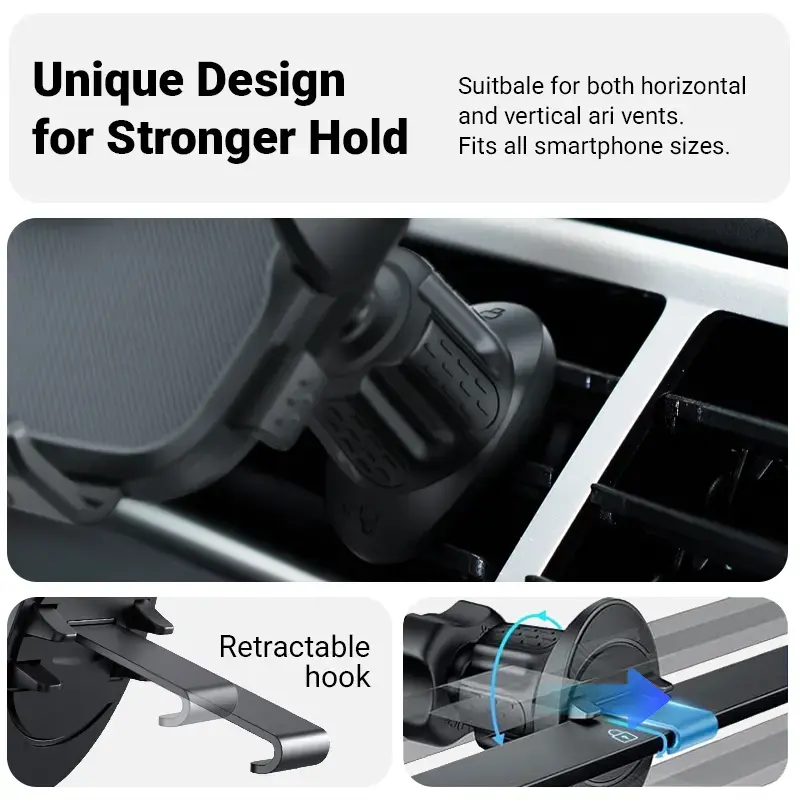 Automašīnas ventilācijas telefona turētājs Crong Carclip Air Vent (mobilajiem tālruņiem), melns/oglekļa