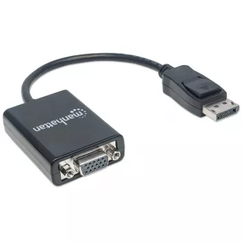 Manhattan DisplayPort–VGA HD15 pārveidotāja kabelis, 15 cm, vīrišķais–sievišķajam, aktīvs, DP ar fiksatoru, melns, mūža garantija, līdzvērtīgs DP2VGA2.