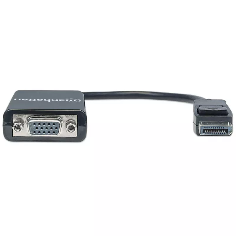 Manhattan DisplayPort–VGA HD15 pārveidotāja kabelis, 15 cm, vīrišķais–sievišķajam, aktīvs, DP ar fiksatoru, melns, mūža garantija, līdzvērtīgs DP2VGA2.