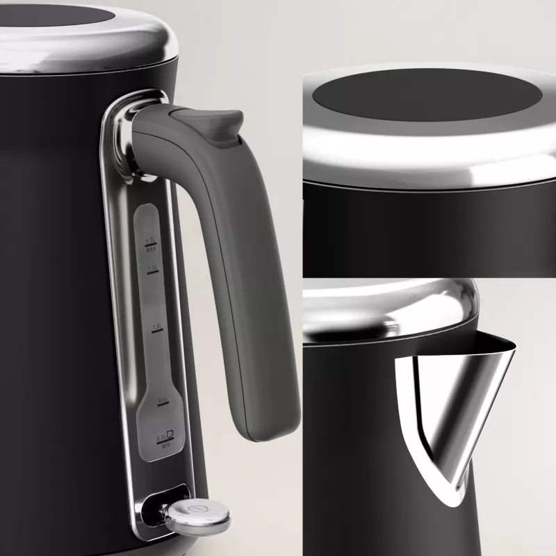 Elektriskā tējkanna Tefal KI6668E0 — 1,7 L, 2400 W, nerūsējošā tērauda korpuss, melna