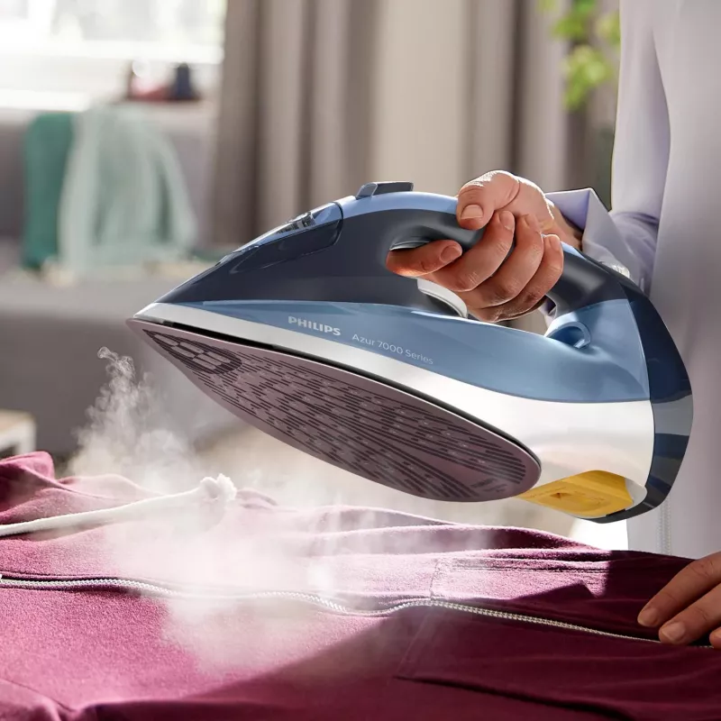 Tvaika gludeklis Philips DST7020/20 — 2800 W, SteamGlide Plus zole, 50 g/min nepārtraukta, 250 g/min palielināta, 0,3 L tvertne, zils