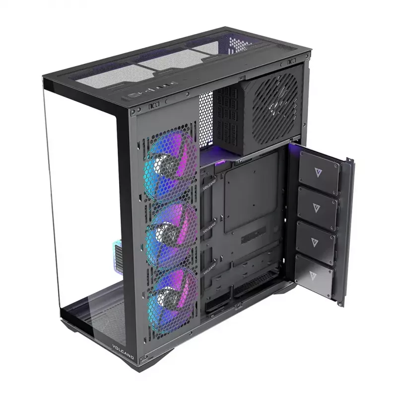 Pilna torņa datora korpuss MODECOM Volcano SPACE XL ARGB — Full Tower, E-ATX atbalsts, rūdīts stikls, ARGB, līdz 440 mm GPU