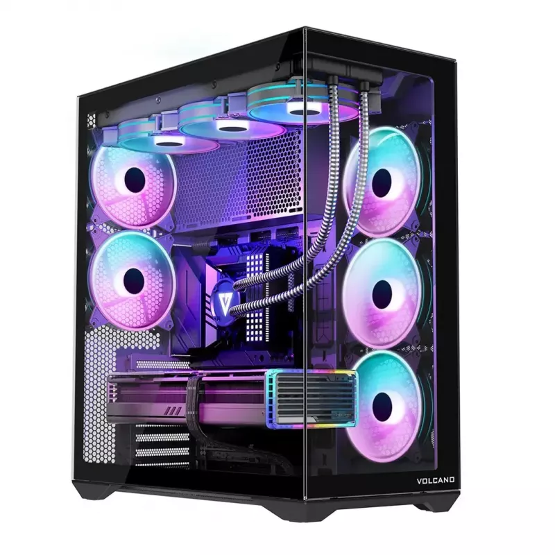 Pilna torņa datora korpuss MODECOM Volcano SPACE XL ARGB — Full Tower, E-ATX atbalsts, rūdīts stikls, ARGB, līdz 440 mm GPU