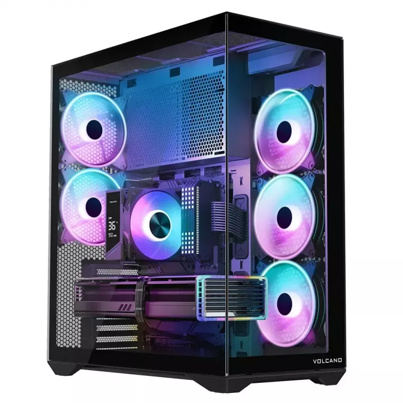 Pilna torņa datora korpuss MODECOM Volcano SPACE XL ARGB — Full Tower, E-ATX atbalsts, rūdīts stikls, ARGB, līdz 440 mm GPU