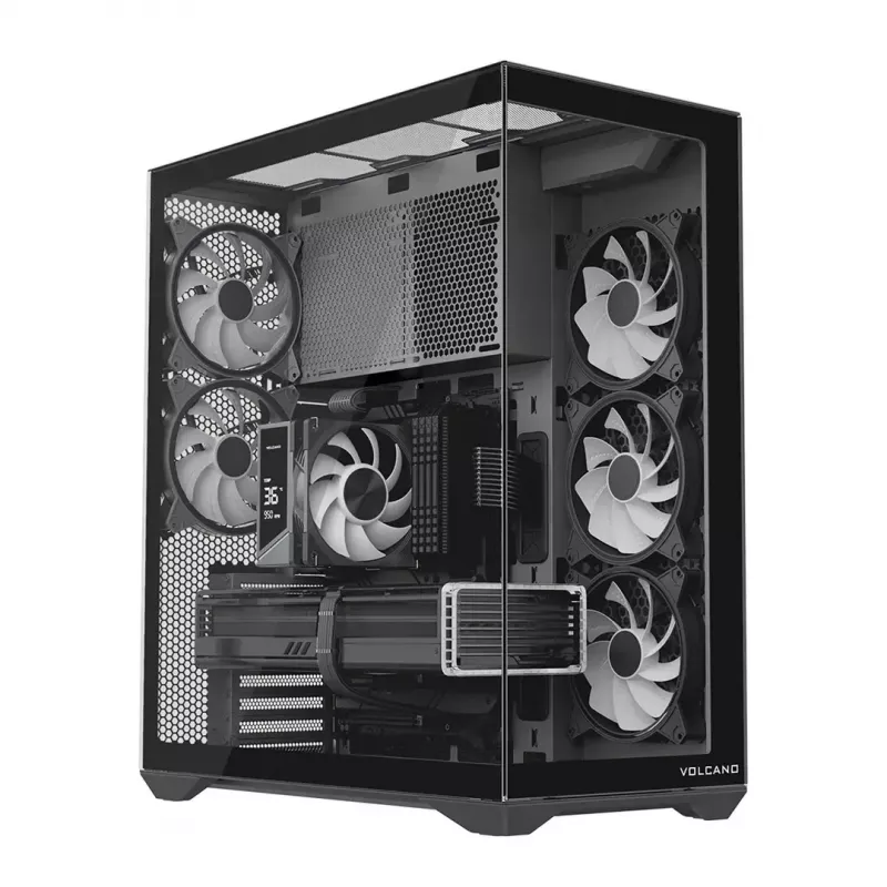 Pilna torņa datora korpuss MODECOM Volcano SPACE XL ARGB — Full Tower, E-ATX atbalsts, rūdīts stikls, ARGB, līdz 440 mm GPU