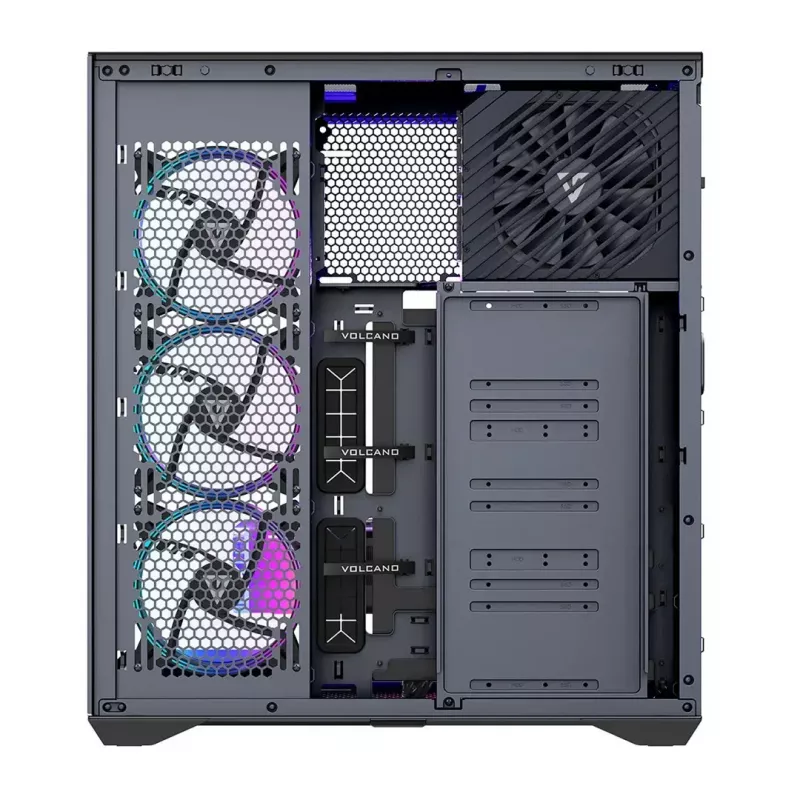 Pilna torņa datora korpuss MODECOM Volcano SPACE XL ARGB — Full Tower, E-ATX atbalsts, rūdīts stikls, ARGB, līdz 440 mm GPU